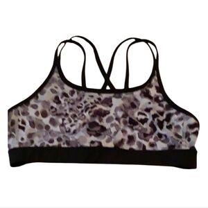 Sports bra leopard 🐆 pattern stretchy gray black size Large 10/12 🦉